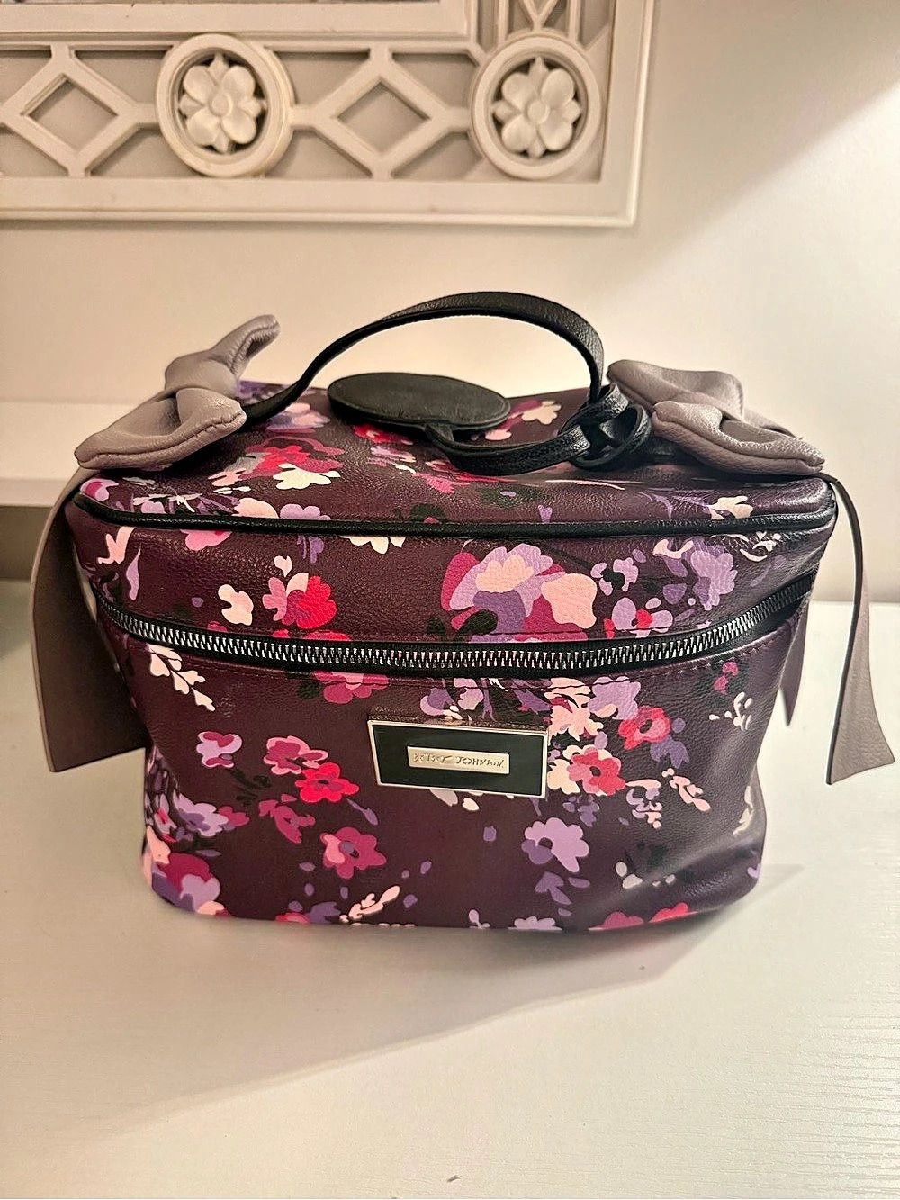 Betsey Johnson Floral Cosmetic Bag in Purple & Pink